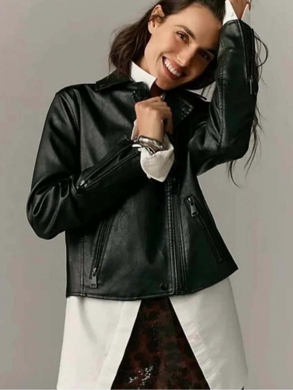 Anthropologie Black Faux Leather Moto Jacket